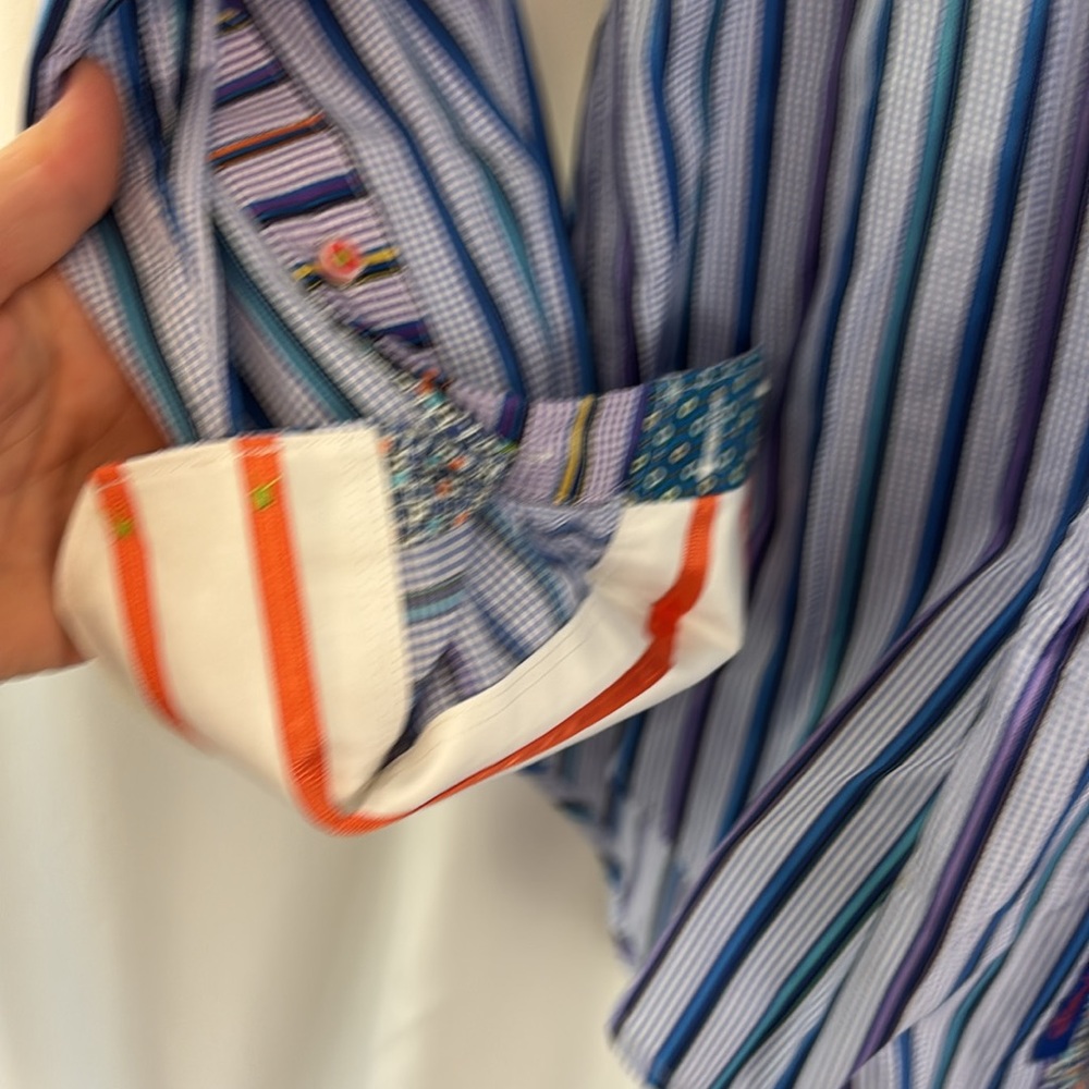 EUC Robert Graham X Collection szL Blue Striped Men's Shirt… - Picture 4 of 10
